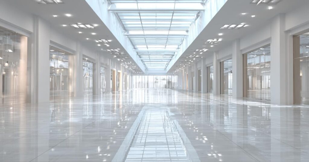 empty retail mall indoors, representing commercial improvement contractors