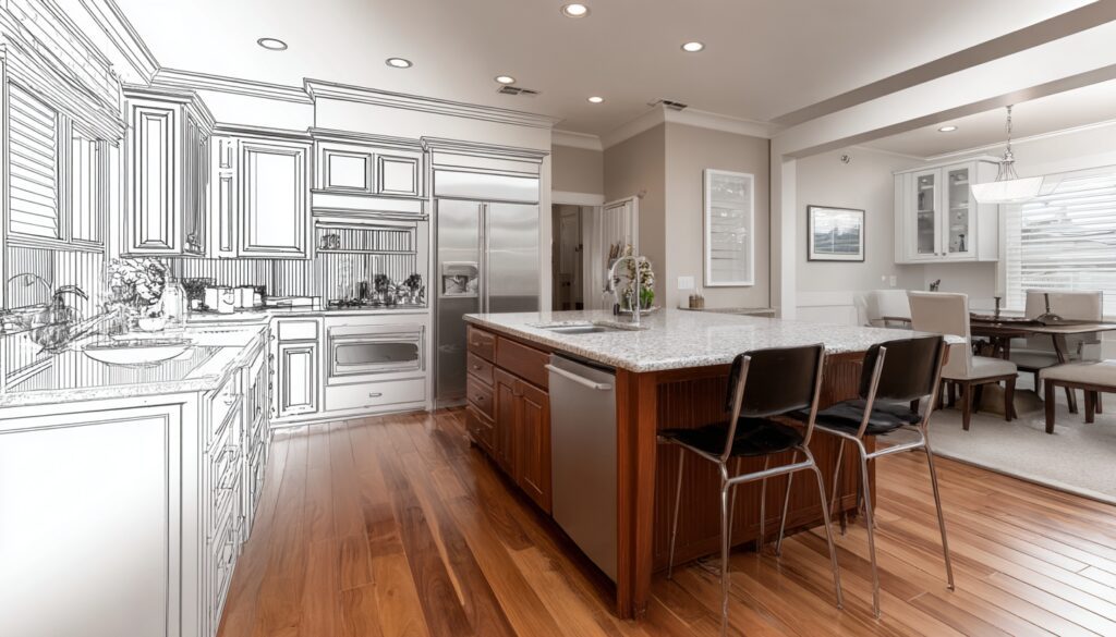 half kitchen, half drawing design, kitchen remodeling in North Jersey