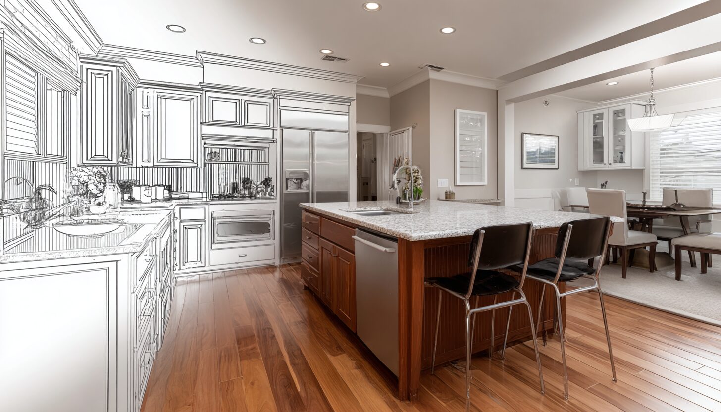 half kitchen, half drawing design, kitchen remodeling in North Jersey