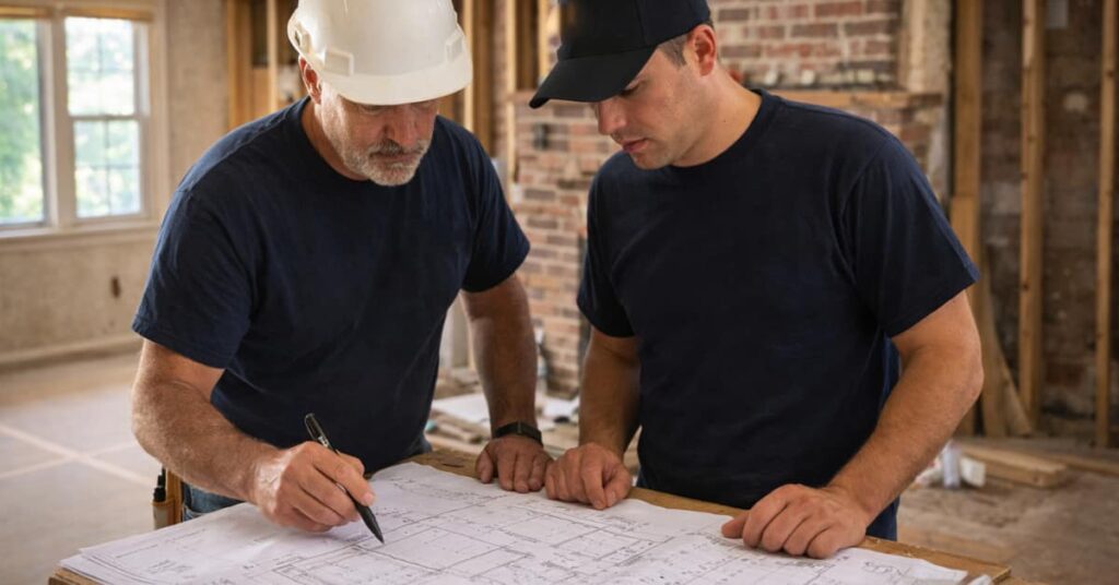 2 contractors with plans for a North Jersey Home Remodeling project