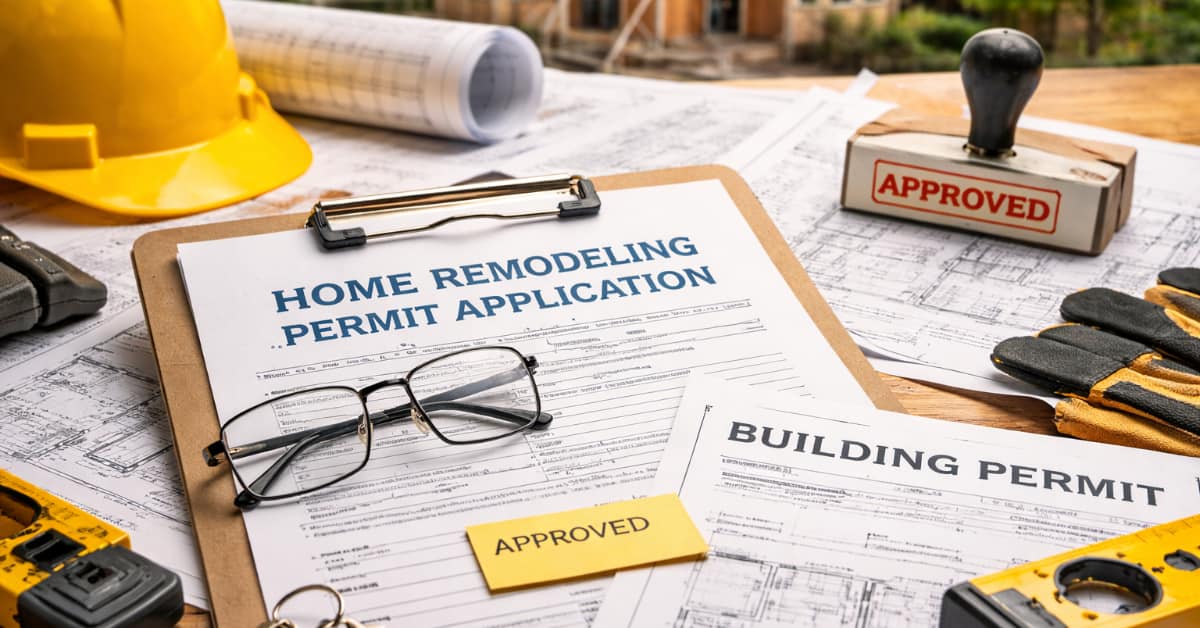 applications, home remodeling permits on table on clip board