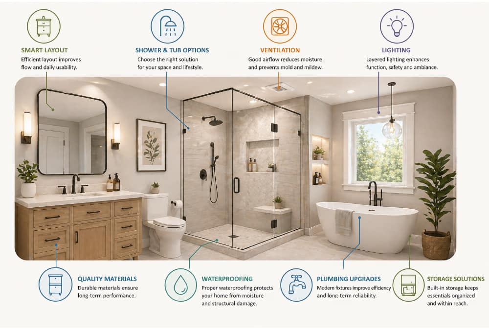 bathroom remodeling layout ventilation waterproofing materials infographic north and central jersey